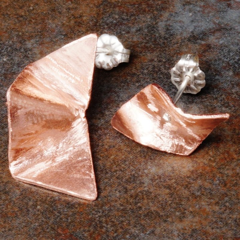 Handmade copper concept asymmetric earrings